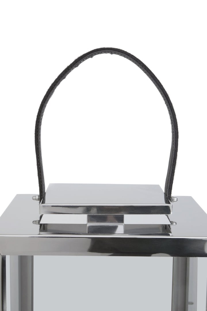 Herber Small Silver Lantern with Leather Handle