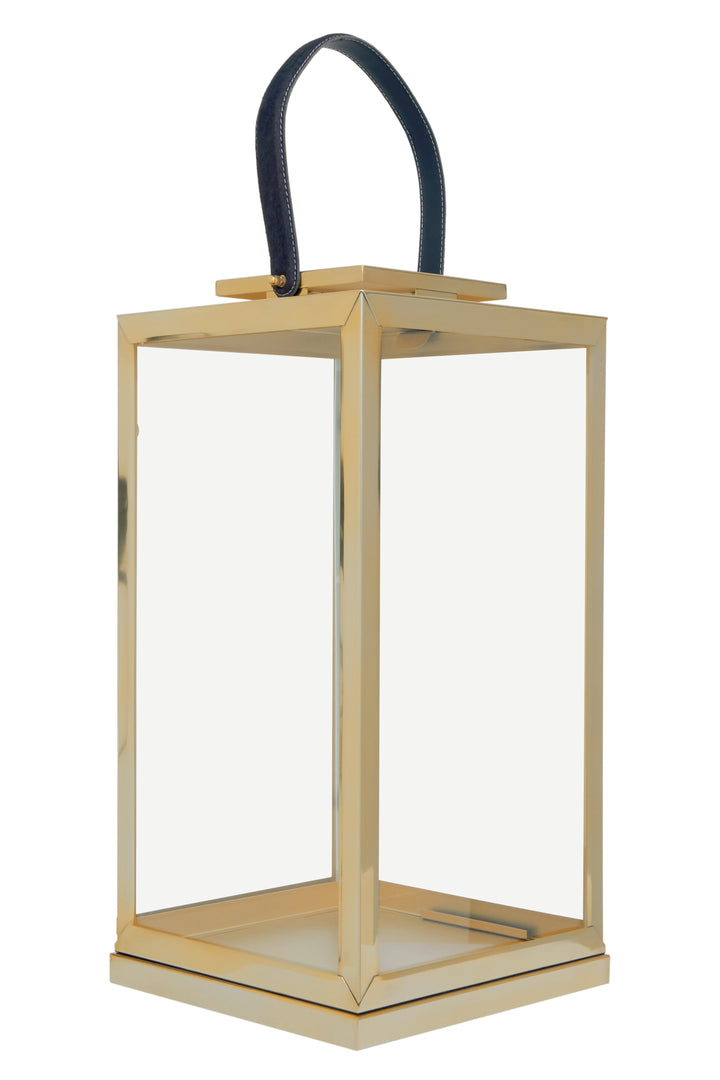 Herber Large Gold Lantern with Leather Handle