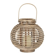 Large Round Willow Lantern with Glass Candle Holder