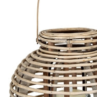 Large Round Willow Lantern with Glass Candle Holder