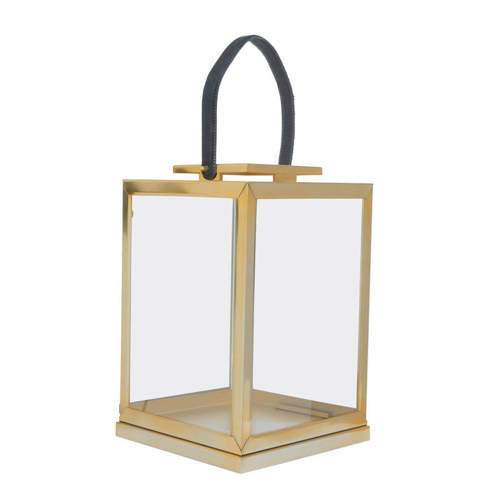 Herber Small Gold Lantern with Leather Handle