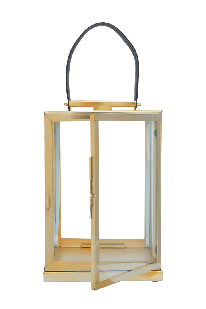 Herber Small Gold Lantern with Leather Handle