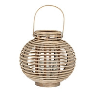 Large Round Willow Lantern with Glass Candle Holder