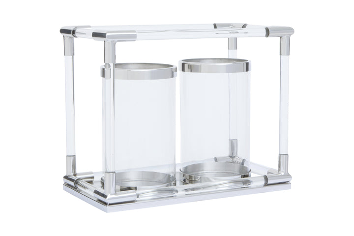 Lucita Silver & Acrylic Twin Candle Holder
