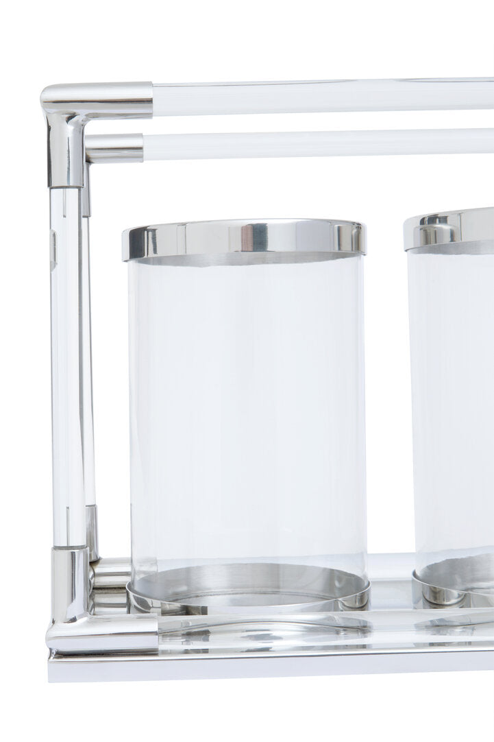 Aegean Double Candle Holder – Silver Steel & Acrylic