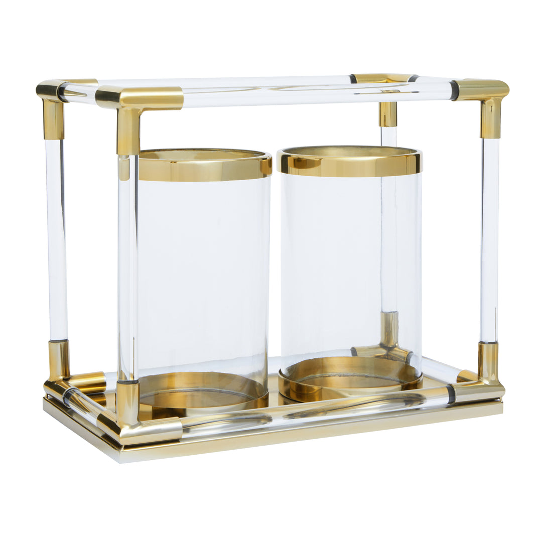 Lucita Gold & Acrylic Twin Candle Holder