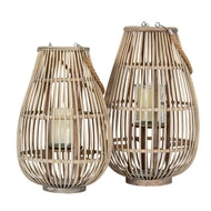 Large Ellipse Wicker Lantern with Glass Candle Holder