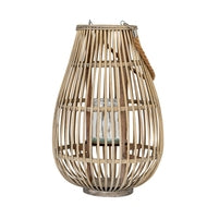 Large Ellipse Wicker Lantern with Glass Candle Holder