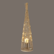 Large Conical Wicker Lantern with Glass Holder & LED Lights