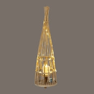Medium Conical Wicker Lantern with Glass Holder & LED Lights