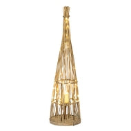 Small Conical Wicker Lantern with Glass Holder & LED Lights