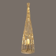 Small Conical Wicker Lantern with Glass Holder & LED Lights