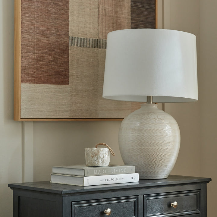 Modern Pattern, Soft Light: Chevron Ceramic Lamp & Linen Shade