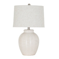 Basketweave Ceramic Table Lamp with Linen Shade