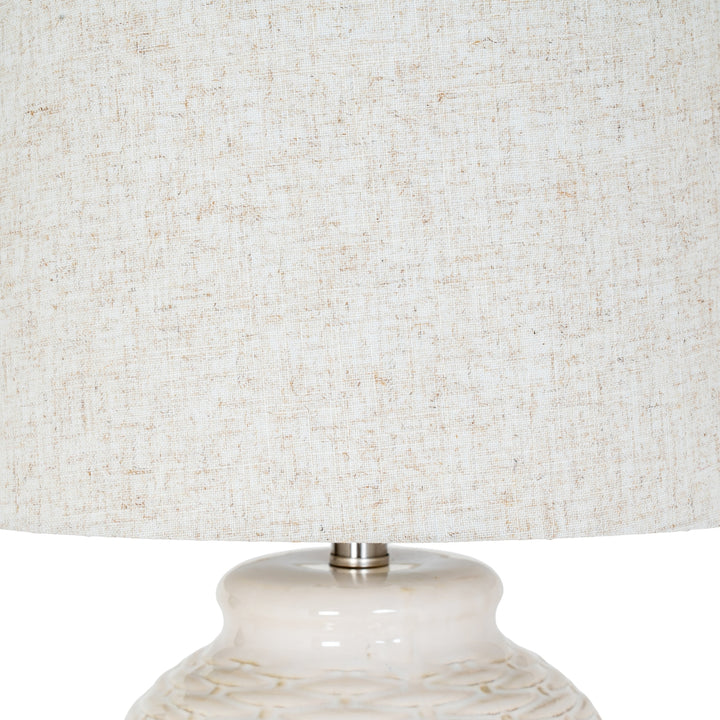 Handcrafted Warmth: Basketweave Ceramic Lamp & Linen Shade