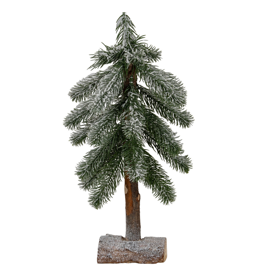 Small-Snowy-Pine-Tree-On-Wooden-Stand