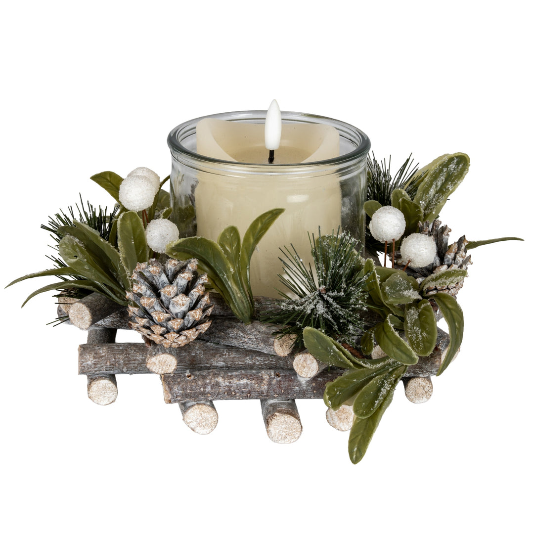 Frosted-Mistletoe-And-Pine-Candle-Wreath