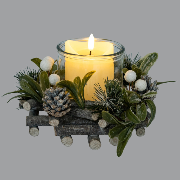 Frosted-Mistletoe-And-Pine-Candle-Wreath