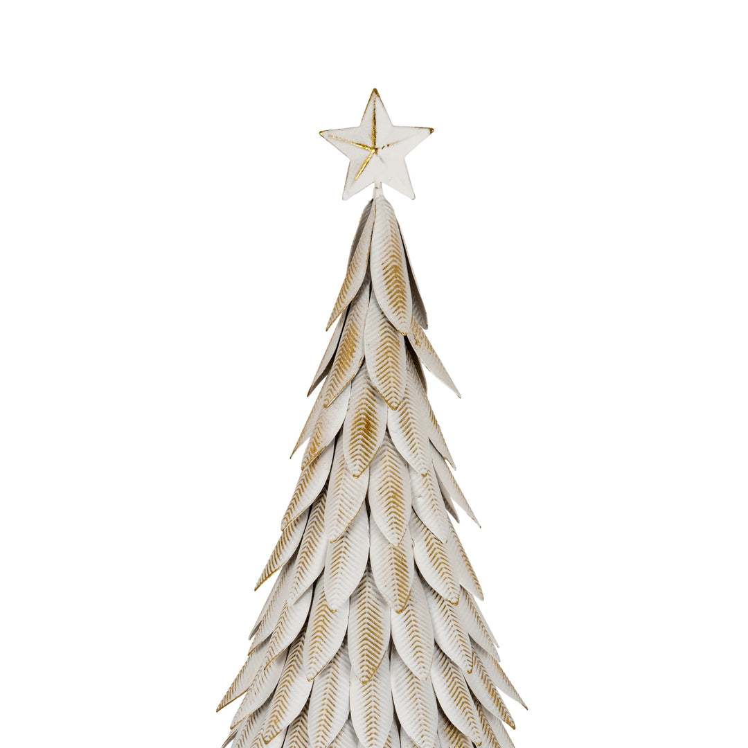 Medium-White-Metal-Christmas-Tree-on-Wooden-Stand