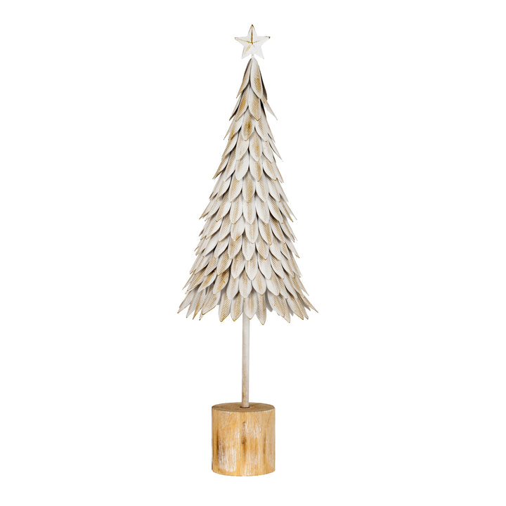 Medium-White-Metal-Christmas-Tree-on-Wooden-Stand