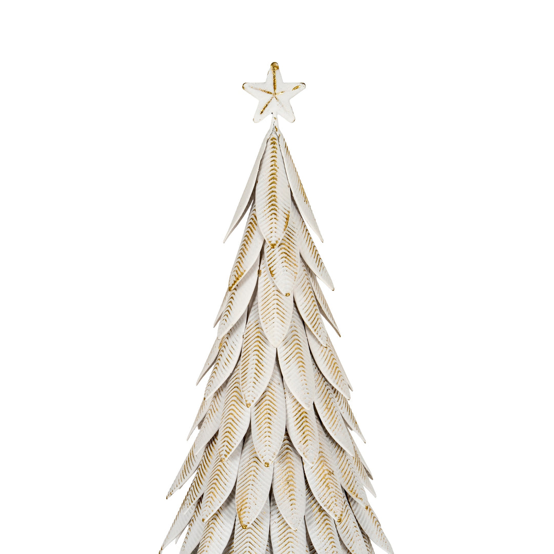 Large-White-Metal-Christmas-Tree-on-Wooden-Stand