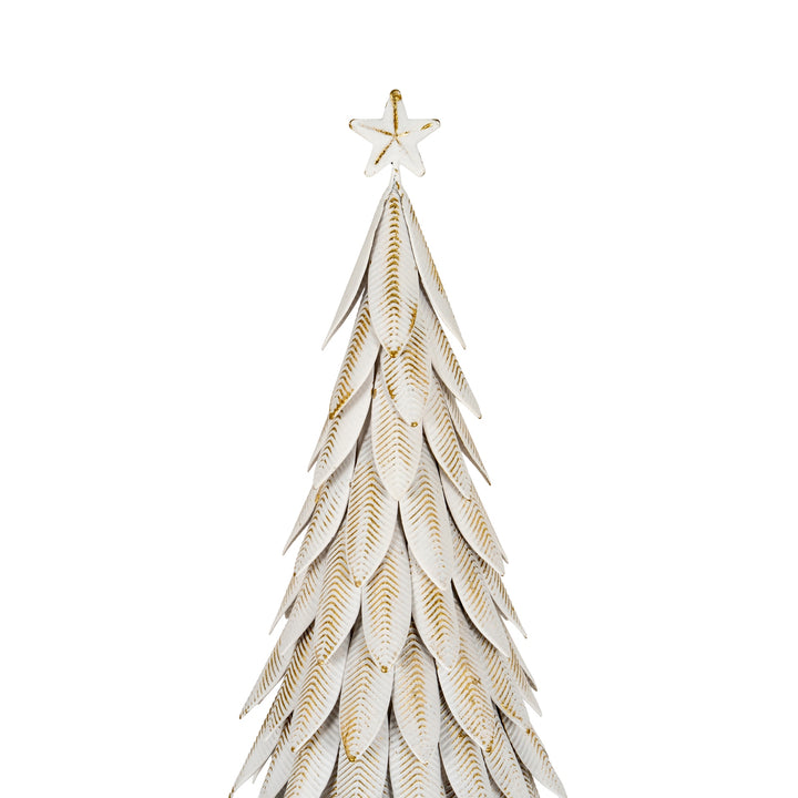 Large-White-Metal-Christmas-Tree-on-Wooden-Stand