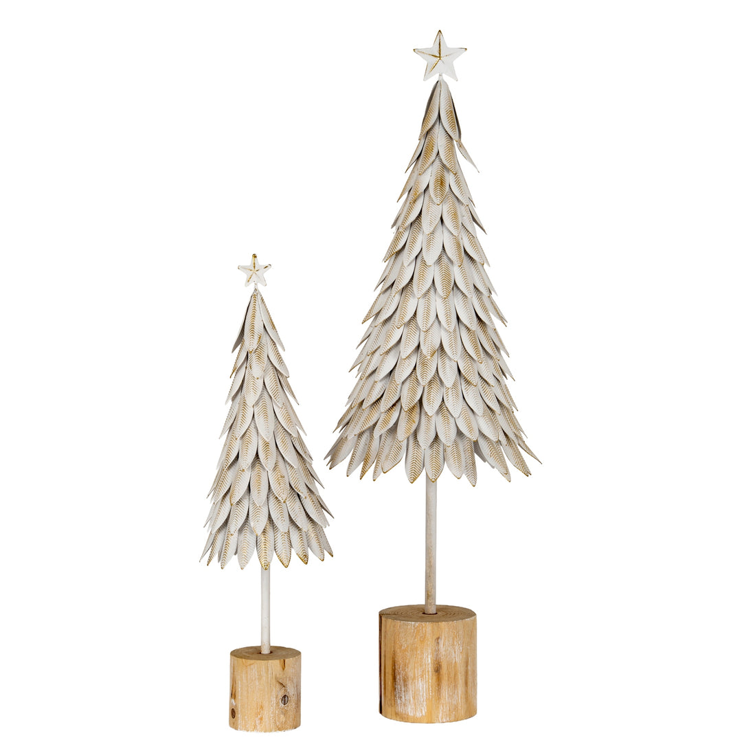 Large-White-Metal-Christmas-Tree-on-Wooden-Stand