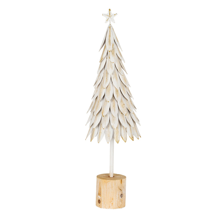 Large-White-Metal-Christmas-Tree-on-Wooden-Stand