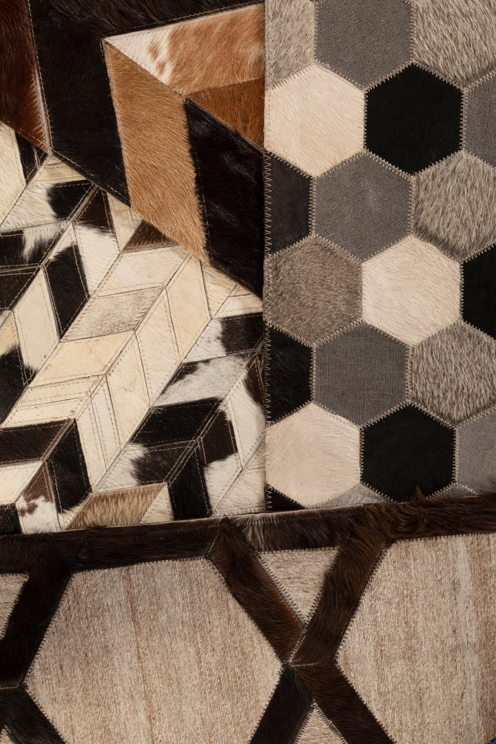 Safira Large Rug in Genuine Leather with Natural Patchwork Design – 160 x 230cm