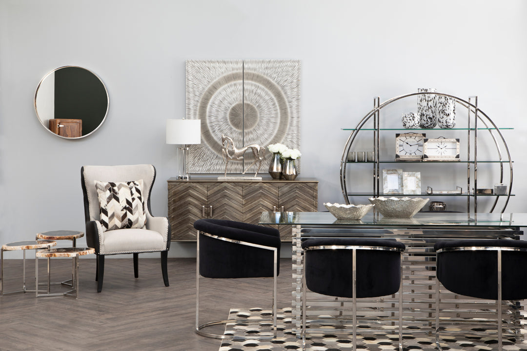 Bosie Safira Large Rug in Black, White, and Grey Patchwork Design