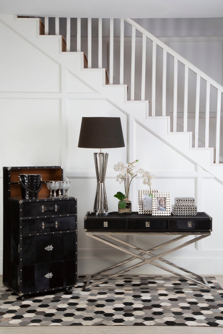 Bosie Safira Large Rug in Black, White, and Grey Patchwork Design