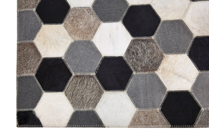 Bosie Safira Large Rug in Black, White, and Grey Patchwork Design