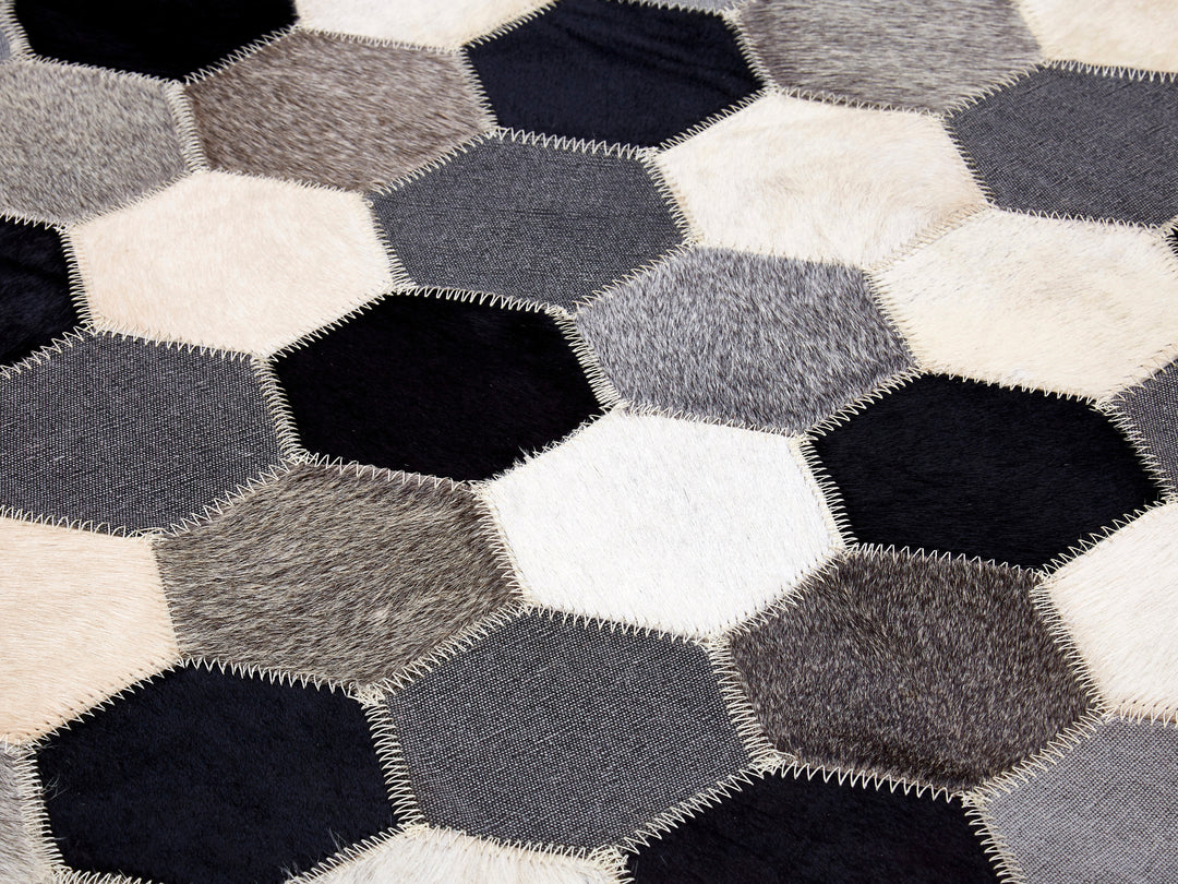 Bosie Safira Large Rug in Black, White, and Grey Patchwork Design