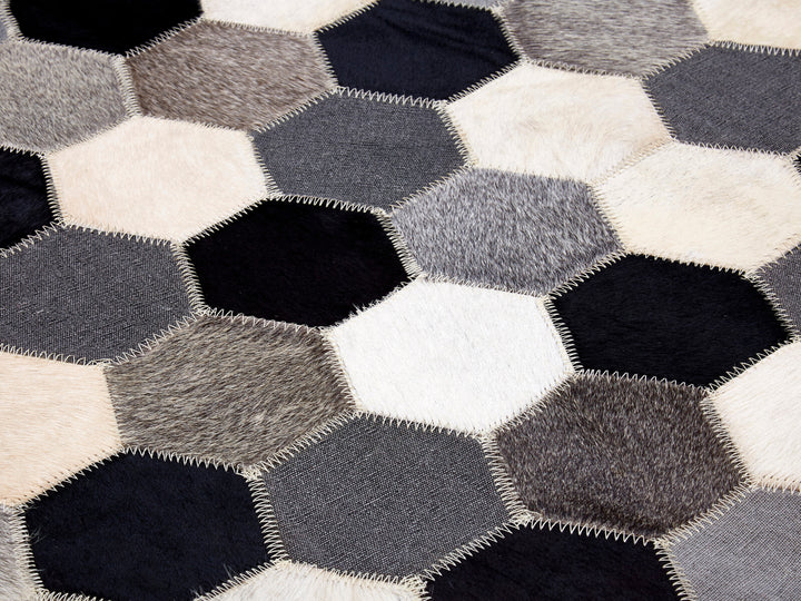 Bosie Safira Large Rug in Black, White, and Grey Patchwork Design