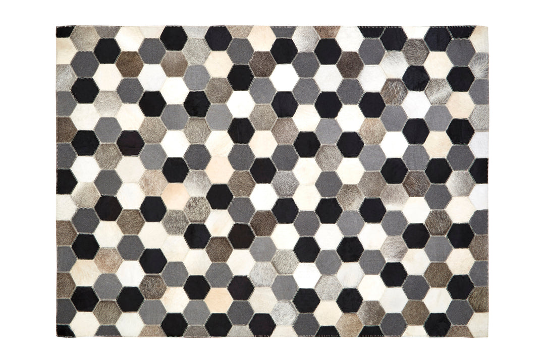Bosie Safira Large Rug in Black, White, and Grey Patchwork Design