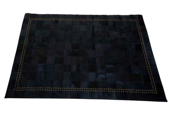 Bosie Safira Small Rug in Black Patchwork Leather with Gold Stud Detailing