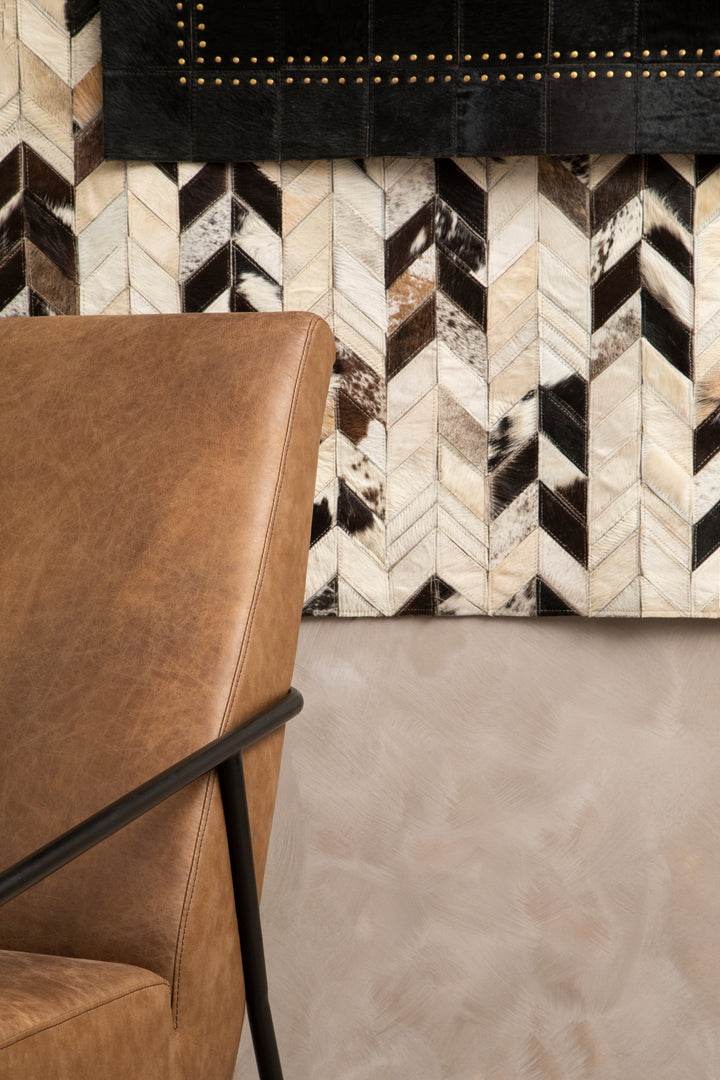 Bosie Safira Small Rug in Black Patchwork Leather with Gold Stud Detailing