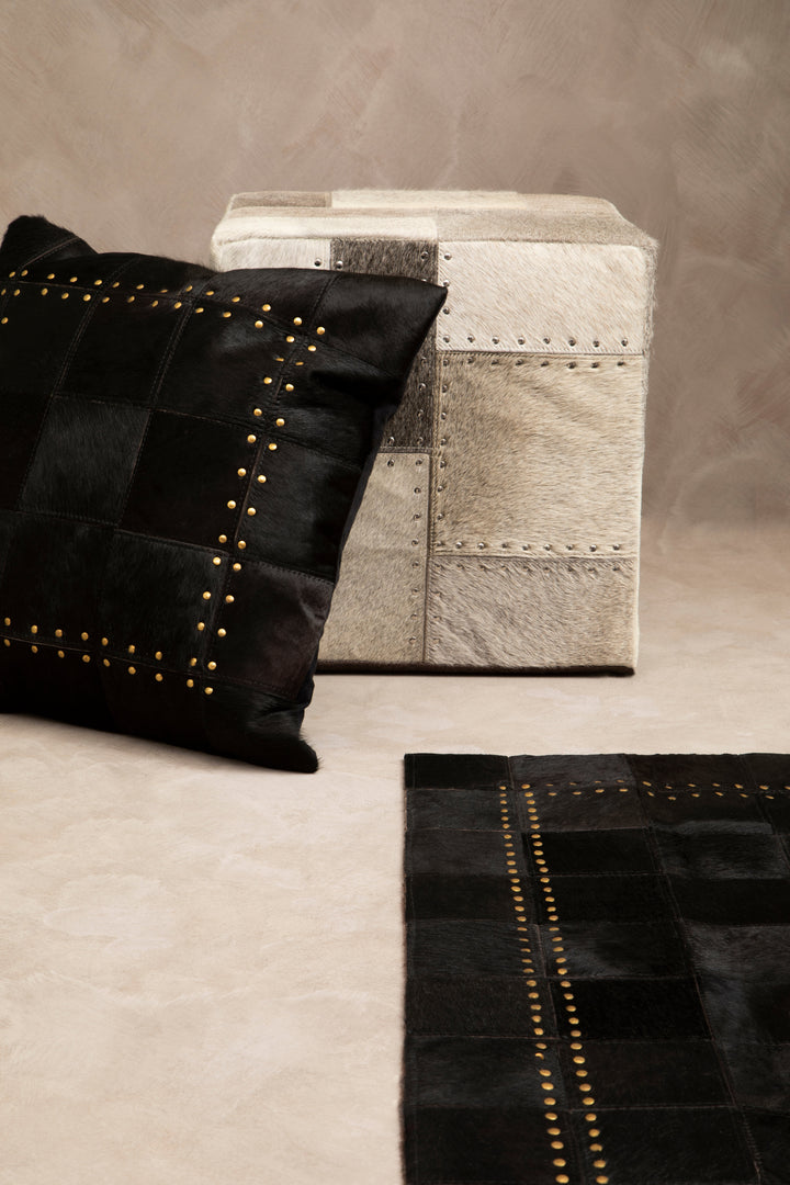 Bosie Safira Small Rug in Black Patchwork Leather with Gold Stud Detailing