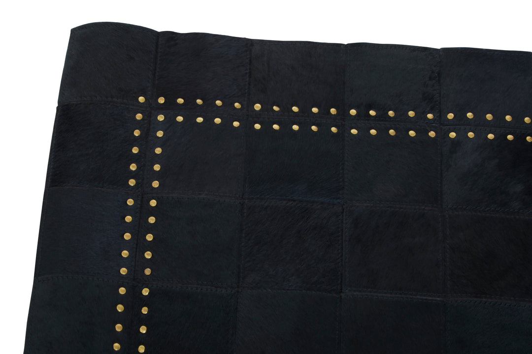 Bosie Safira Small Rug in Black Patchwork Leather with Gold Stud Detailing