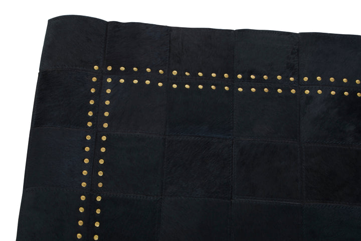 Bosie Safira Small Rug in Black Patchwork Leather with Gold Stud Detailing