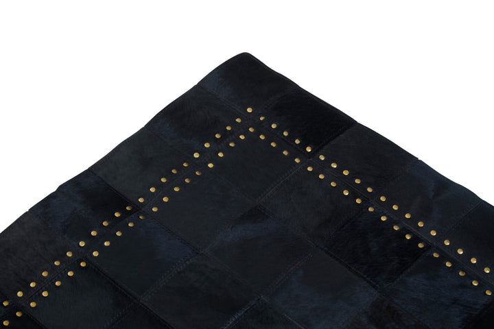 Bosie Safira Small Rug in Black Patchwork Leather with Gold Stud Detailing