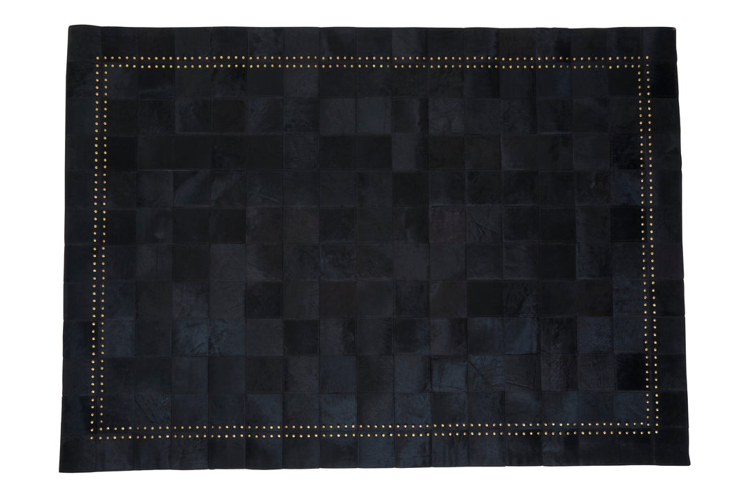 Bosie Safira Small Rug in Black Patchwork Leather with Gold Stud Detailing