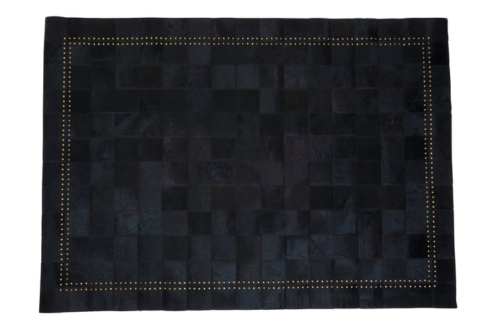 Bosie Safira Small Rug in Black Patchwork Leather with Gold Stud Detailing