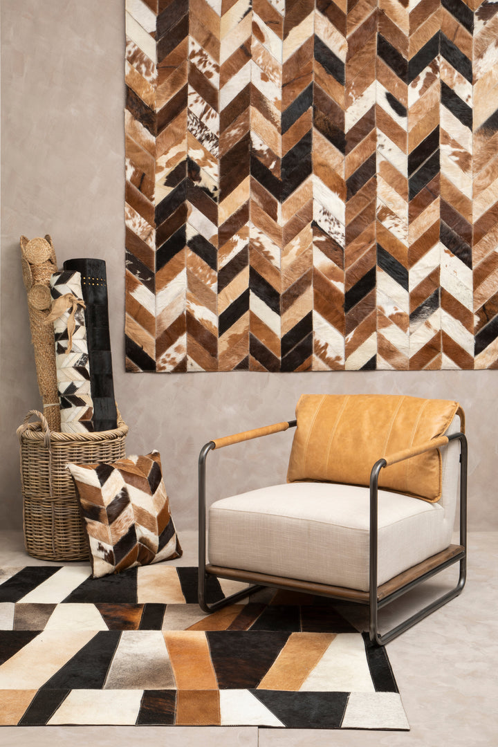 Bosie Safira Large Rug in Black Patchwork Leather with Gold Stud Detailing