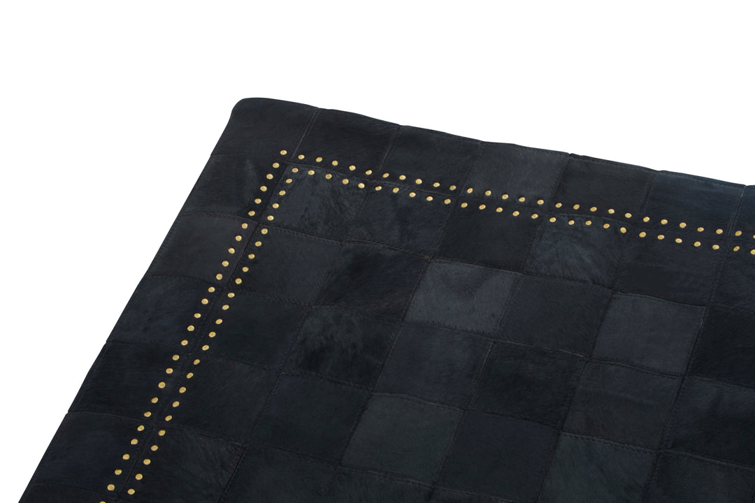 Bosie Safira Large Rug in Black Patchwork Leather with Gold Stud Detailing