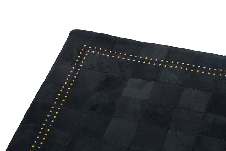 Bosie Safira Large Rug in Black Patchwork Leather with Gold Stud Detailing