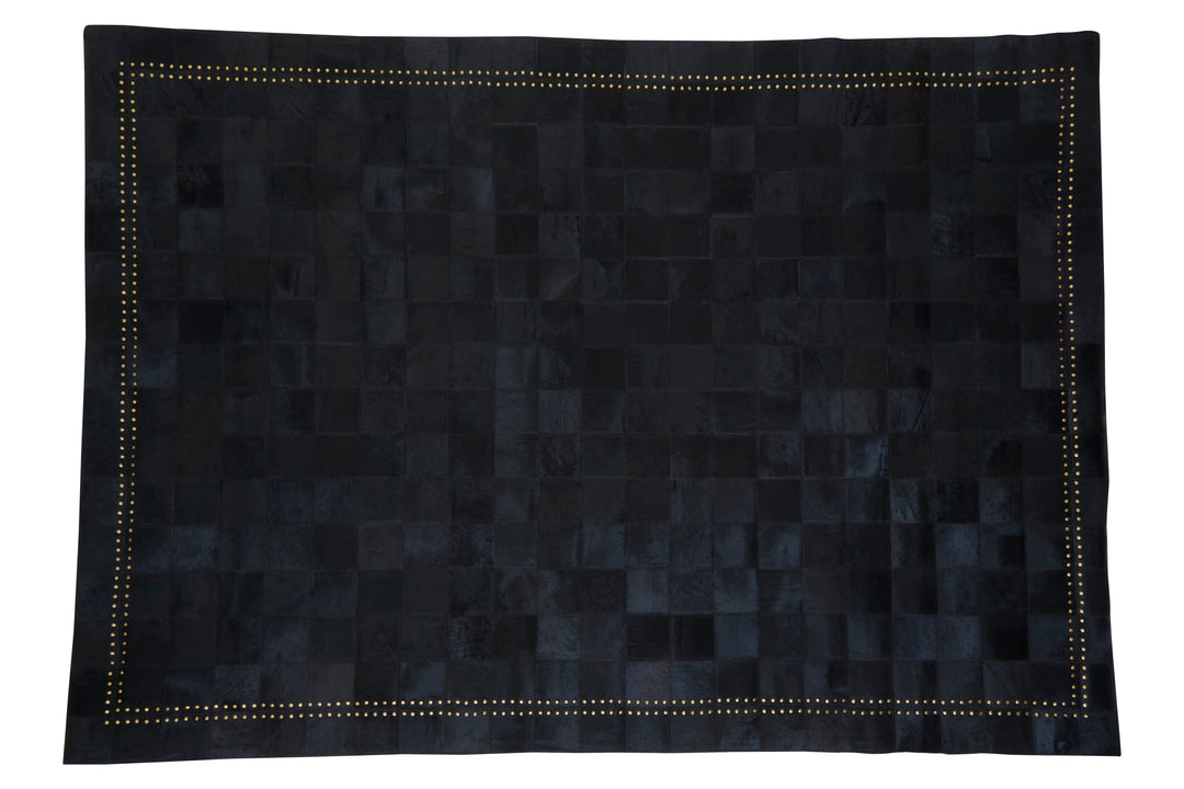 Bosie Safira Large Rug in Black Patchwork Leather with Gold Stud Detailing
