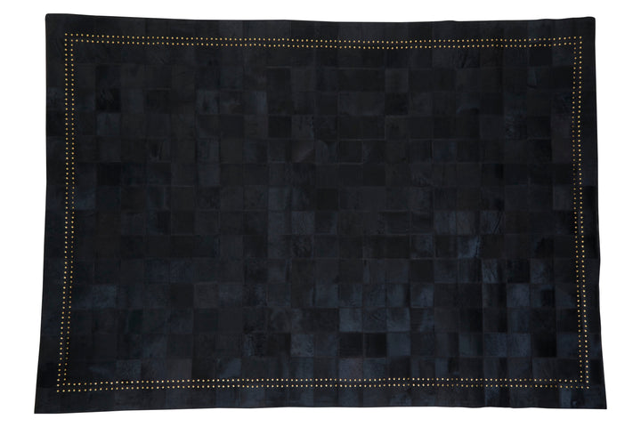 Bosie Safira Large Rug in Black Patchwork Leather with Gold Stud Detailing