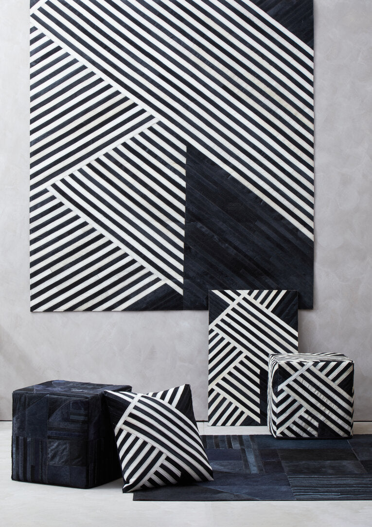 Oakridge Safira Leather Rug – Black & Grey Deco Print (Small)