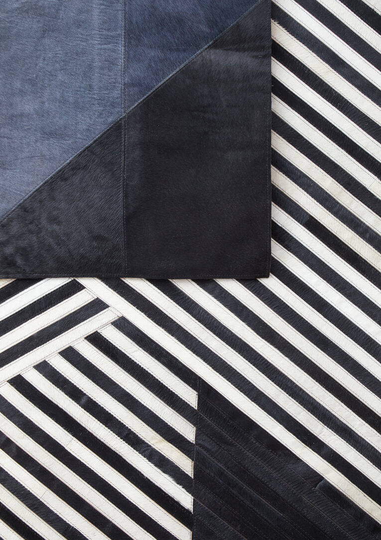 Oakridge Safira Leather Rug – Black & Grey Deco Print (Small)